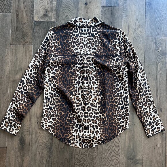 Veronica Beard Silk Pajama Lounge Top Animal Print Brown Beige Size 6 Button Up - Picture 4 of 6